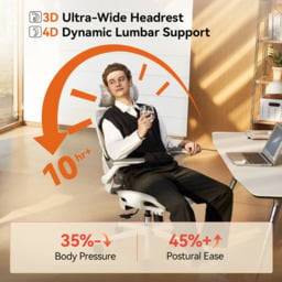SIHOO B100 Ultra Ergonomic Office Chair， Mesh Office Chair with Adaptive Lumbar Support， Computer Chair with Wide Headrest， Desk Chair with 360° Rotatable Flip-Up Armrests， Light Grey - thumbnail 6