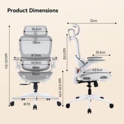 SIHOO B100 Ultra Ergonomic Office Chair， Mesh Office Chair with Adaptive Lumbar Support， Computer Chair with Wide Headrest， Desk Chair with 360° Rotatable Flip-Up Armrests， Light Grey - thumbnail 7
