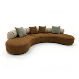 URBAN MEUBLE Semicircle Series Curved Modular Sofa — Caramel & Tweed Textured Fabric, 350 x 244 x 70 cm (1 Piece) - thumbnail 2