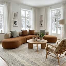 URBAN MEUBLE Semicircle Series Curved Modular Sofa — Caramel & Tweed Textured Fabric, 350 x 244 x 70 cm (1 Piece) - thumbnail 3