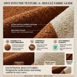 URBAN MEUBLE Semicircle Series Curved Modular Sofa — Caramel & Tweed Textured Fabric, 350 x 244 x 70 cm (1 Piece) - thumbnail 4
