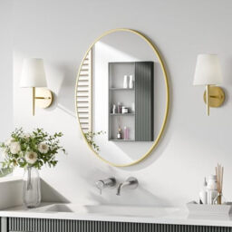 Melodieux Oval Wall Mirror 51x71cm Gold Circle Hanging Wall Mirror Home Decorative Wall Mounted Vanity Mirror for Bathroom Living Room Hallway - thumbnail 2