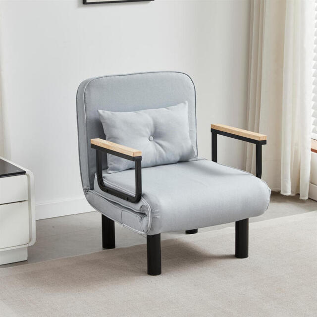 MCC Direct 4-in-1 Folding Single Sofa Bed, Convertible Recliner Lounge Chair with Adjustable Backrest and Tufted Cushion, Light Grey
