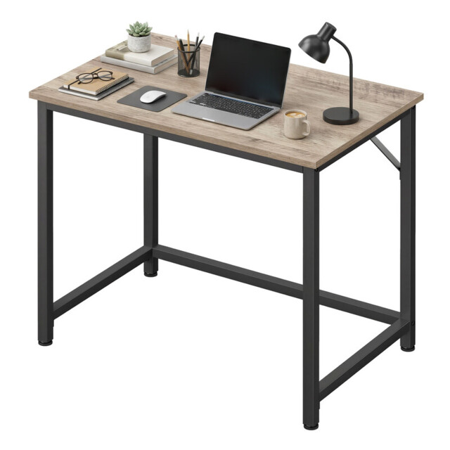 Computer Desk, for Home Study, Bedroom, 80 x 50 x 76 cm, Greige and Black - image 1