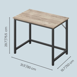 Computer Desk, for Home Study, Bedroom, 80 x 50 x 76 cm, Greige and Black - thumbnail 2