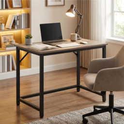 Computer Desk, for Home Study, Bedroom, 80 x 50 x 76 cm, Greige and Black - thumbnail 5
