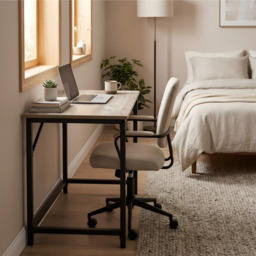 Computer Desk, for Home Study, Bedroom, 80 x 50 x 76 cm, Greige and Black - thumbnail 3