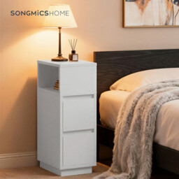 Ochama Set Of 2 Slim Cloud White Nightstands, 25x30x65cm Narrow Side Tables With Drawers & Flexible Compartment, Modern Small End Tables For Bedroom Or Living Room - thumbnail 4