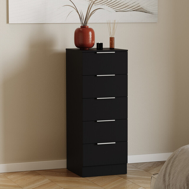 Vida Designs Drawer Chest Narrow Trega 5 Drawers Black