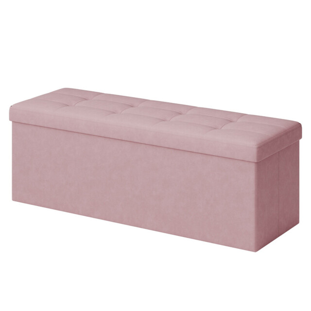 Ochama Storage Ottoman, Foldable Velvet Storage Bench, 2 Extra Storage Boxes, 38 x 110 x 38 cm, for Hallway, Living Room, Bedroom, Pink - image 1