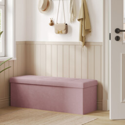 Ochama Storage Ottoman, Foldable Velvet Storage Bench, 2 Extra Storage Boxes, 38 x 110 x 38 cm, for Hallway, Living Room, Bedroom, Pink - thumbnail 2