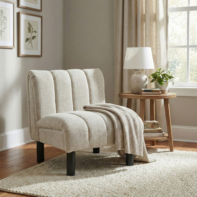 Accent Chair Lily Panelling Oatmeal - image 1
