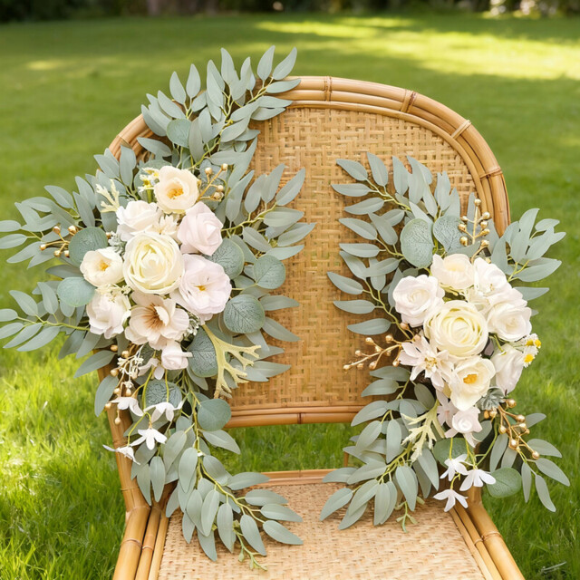 Wei's Moment Artificial Arch Flower Swag Set of 2 for Wedding Welcome Signs Floral Swag Wedding Reception Ceremony Signs Decor (White) - image 1