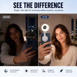 VoxorAI M28 White Fill Light, Selfie Fill Light, Magnetic Selfie Light, Magnetic Beauty Selfie Light, CRI95+ 360° LED Portable Lamp with Mirror, Compatible with iPhone/Android (Selfies, Photography, TikTok, Zoom Calls, and Videos) - thumbnail 6