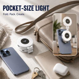 VoxorAI M28 White Fill Light, Selfie Fill Light, Magnetic Selfie Light, Magnetic Beauty Selfie Light, CRI95+ 360° LED Portable Lamp with Mirror, Compatible with iPhone/Android (Selfies, Photography, TikTok, Zoom Calls, and Videos) - thumbnail 2