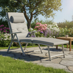 Ochama x SONGMICS Outdoor Lounge Chair, Multi-Level Adjustable Backrest, Lightweight Rust-Proof Aluminum Alloy Frame, Portable Folding Garden Chair with Padded Armrests, Full-Recline Size 60x183x97cm, Ideal for Patio, Poolside, Beach, Camping, Lawn, Grey - thumbnail 4