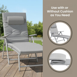 Ochama x SONGMICS Outdoor Lounge Chair, Multi-Level Adjustable Backrest, Lightweight Rust-Proof Aluminum Alloy Frame, Portable Folding Garden Chair with Padded Armrests, Full-Recline Size 60x183x97cm, Ideal for Patio, Poolside, Beach, Camping, Lawn, Grey - thumbnail 3