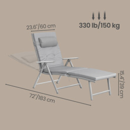 Ochama x SONGMICS Outdoor Lounge Chair, Multi-Level Adjustable Backrest, Lightweight Rust-Proof Aluminum Alloy Frame, Portable Folding Garden Chair with Padded Armrests, Full-Recline Size 60x183x97cm, Ideal for Patio, Poolside, Beach, Camping, Lawn, Grey - thumbnail 6
