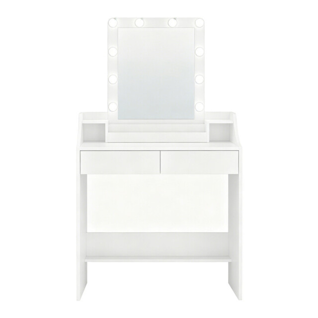HaluPeit Dressing Table with Bulb Lights, Adjustable Brightness and Color, Vanity Table with Mirror, Vanity Desk with 2 Drawers and 2 Open Compartments, Modern, 80 cm Desktop, White - image 1