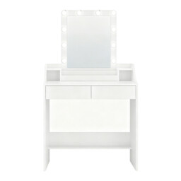 HaluPeit Dressing Table with Bulb Lights, Adjustable Brightness and Color, Vanity Table with Mirror, Vanity Desk with 2 Drawers and 2 Open Compartments, Modern, 80 cm Desktop, White - thumbnail 1