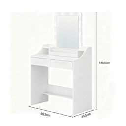 HaluPeit Dressing Table with Bulb Lights, Adjustable Brightness and Color, Vanity Table with Mirror, Vanity Desk with 2 Drawers and 2 Open Compartments, Modern, 80 cm Desktop, White - thumbnail 6