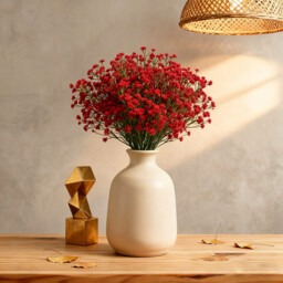 Wei's Moment 5Pcs Artificial  Flowers, Fake Flowers Silk Plastic Artificial Gypsophila Realistic Flower Arrangements Wedding Decoration Table Centerpieces Red
