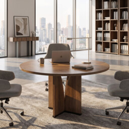 LANTINE Round Conference Table 100cm 4-Seater Wooden Training Workshop Table Modern Small Office Negotiation Table Multifunctional Commercial Table Brown - thumbnail 2