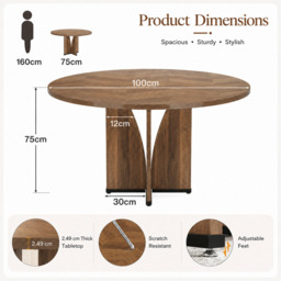 LANTINE Round Conference Table 100cm 4-Seater Wooden Training Workshop Table Modern Small Office Negotiation Table Multifunctional Commercial Table Brown - thumbnail 1