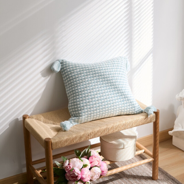 MEROPE, Acrylic Knit/Waffle Cushion Cover, 50x50cm, light blue/white, 1pack - image 1