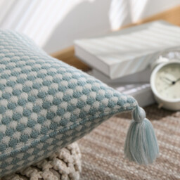 MEROPE, Acrylic Knit/Waffle Cushion Cover, 50x50cm, light blue/white, 1pack - thumbnail 3