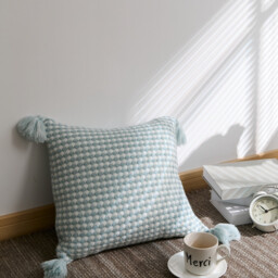 MEROPE, Acrylic Knit/Waffle Cushion Cover, 50x50cm, light blue/white, 1pack - thumbnail 4