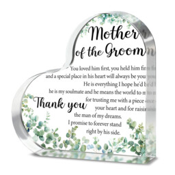 "Alphynix 1pc Mother of the Groom Heart Plaque, Acrylic Keepsake with ""You Loved Him First"" Full Message and Eucalyptus Leaf Design, Wedding Thank You Gift from Bride to Groom's Mother" - thumbnail 1