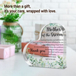 "Alphynix 1pc Mother of the Groom Heart Plaque, Acrylic Keepsake with ""You Loved Him First"" Full Message and Eucalyptus Leaf Design, Wedding Thank You Gift from Bride to Groom's Mother" - thumbnail 2