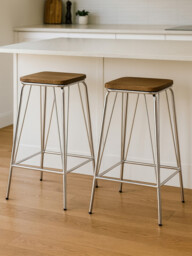 Interiors by Premier Bar Stool District Natural Elm Wood with Chrome Legs Set of 2