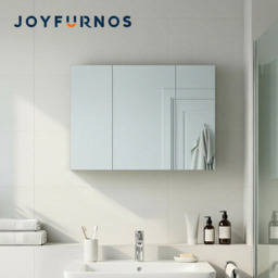 JOYFURNOS Wall Cabinet with Mirror, 3-Door Storage Unit, Bathroom Mirror Cabinet, 15 x 90 x 60 cm, with Adjustable Shelf, Modern, White - thumbnail 7