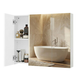 JOYFURNOS Wall Cabinet with Mirror, 3-Door Storage Unit, Bathroom Mirror Cabinet, 15 x 90 x 60 cm, with Adjustable Shelf, Modern, White - thumbnail 2