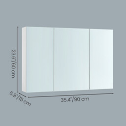 JOYFURNOS Wall Cabinet with Mirror, 3-Door Storage Unit, Bathroom Mirror Cabinet, 15 x 90 x 60 cm, with Adjustable Shelf, Modern, White - thumbnail 3