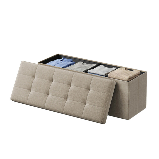 Ochama Storage Ottoman Bench, 38 x 110 x 38 cm, End of Bed Bench, Storage Chest, for Living Room, Bedroom, Entryway, Camel Brown