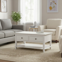 Coffee Table Provence 2 Drawers Rustic Pine White - thumbnail 4