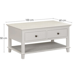 Coffee Table Provence 2 Drawers Rustic Pine White - thumbnail 5