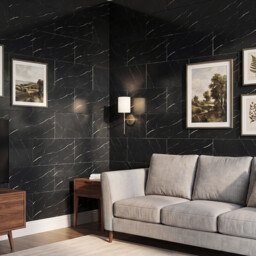 LIVINGANDHOME 10 Pcs Waterproof Marble Wall Tile Stickers, Black - thumbnail 3