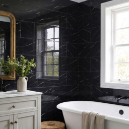LIVINGANDHOME 10 Pcs Waterproof Marble Wall Tile Stickers, Black