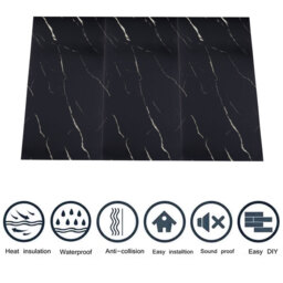 LIVINGANDHOME 10 Pcs Waterproof Marble Wall Tile Stickers, Black - thumbnail 5