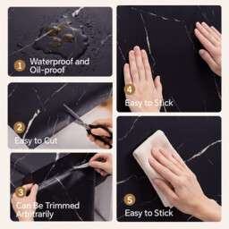 LIVINGANDHOME 10 Pcs Waterproof Marble Wall Tile Stickers, Black - thumbnail 2