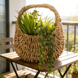 Candlelight Artificial Succulents in Woven Basket 20cm - thumbnail 4