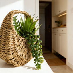 Candlelight Artificial Succulents in Woven Basket 20cm - thumbnail 3