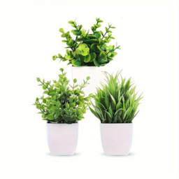 3Pcs 6.69in/17cm Artificial Plant Flowerpot Artificial Plastic Eucalyptus Plant Wheat Grass Shrub Plant Indoor Desk Coffee Table Bathroom Bedroom Home Decoration - thumbnail 1