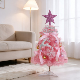 2T Pink Hinged Artificial Holiday Small Mini Christmas Tree for Tabletop,Home, Office, Indoor and Outdoor Holiday Decoration,Easy Assembly Metal Hinges & Foldable Base - thumbnail 5