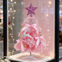 2T Pink Hinged Artificial Holiday Small Mini Christmas Tree for Tabletop,Home, Office, Indoor and Outdoor Holiday Decoration,Easy Assembly Metal Hinges & Foldable Base - thumbnail 4