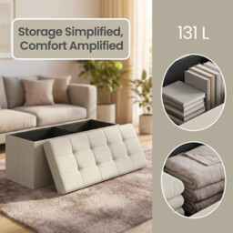 Ochama   Storage Ottoman Bench, 38 x 110 x 38 cm, End of Bed Bench, Storage Chest, for Living Room, Bedroom, Entryway, White - thumbnail 5